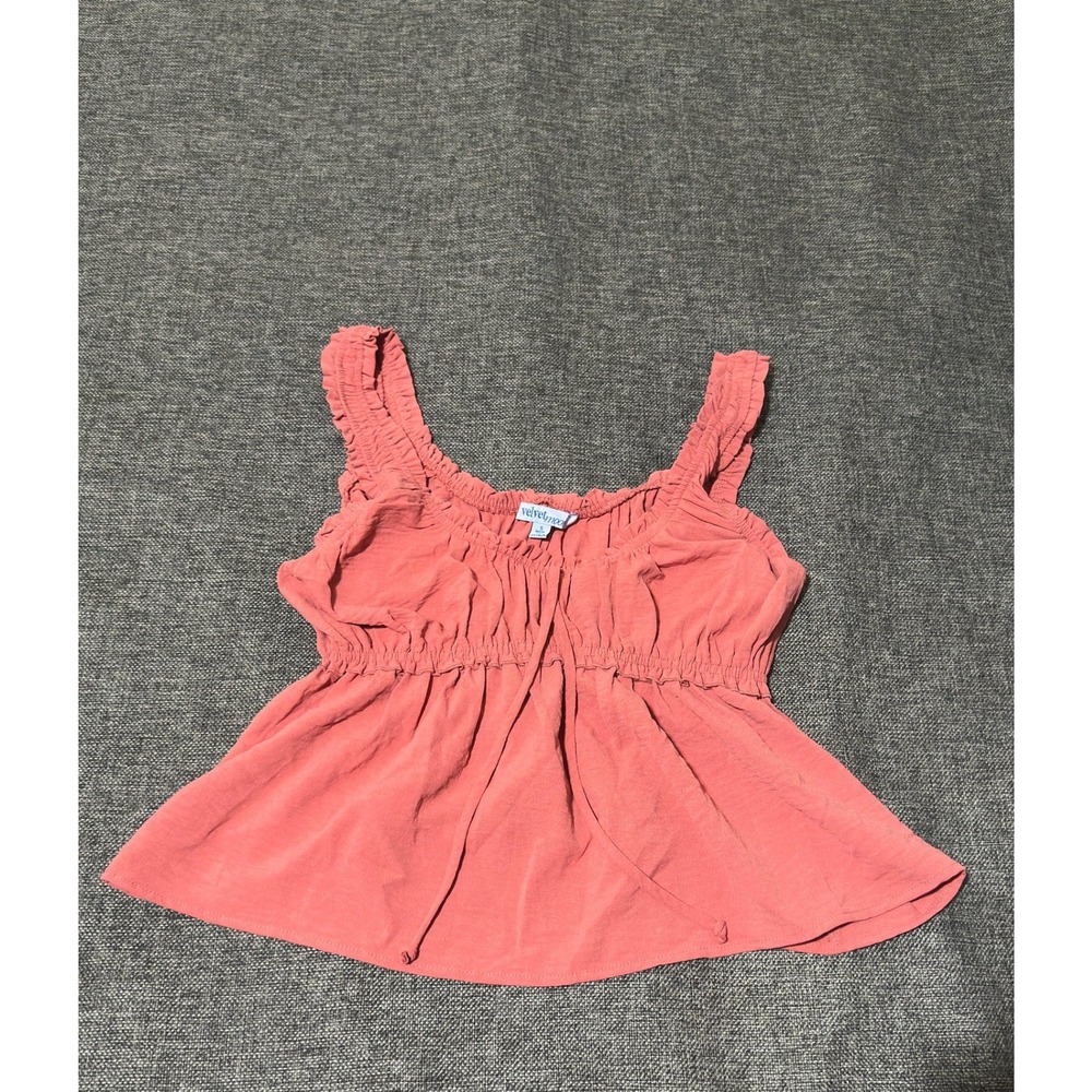 Velvet Moon Women's Size S Peplum Tank Top Coral Pink Smocked Ruffle HT1347